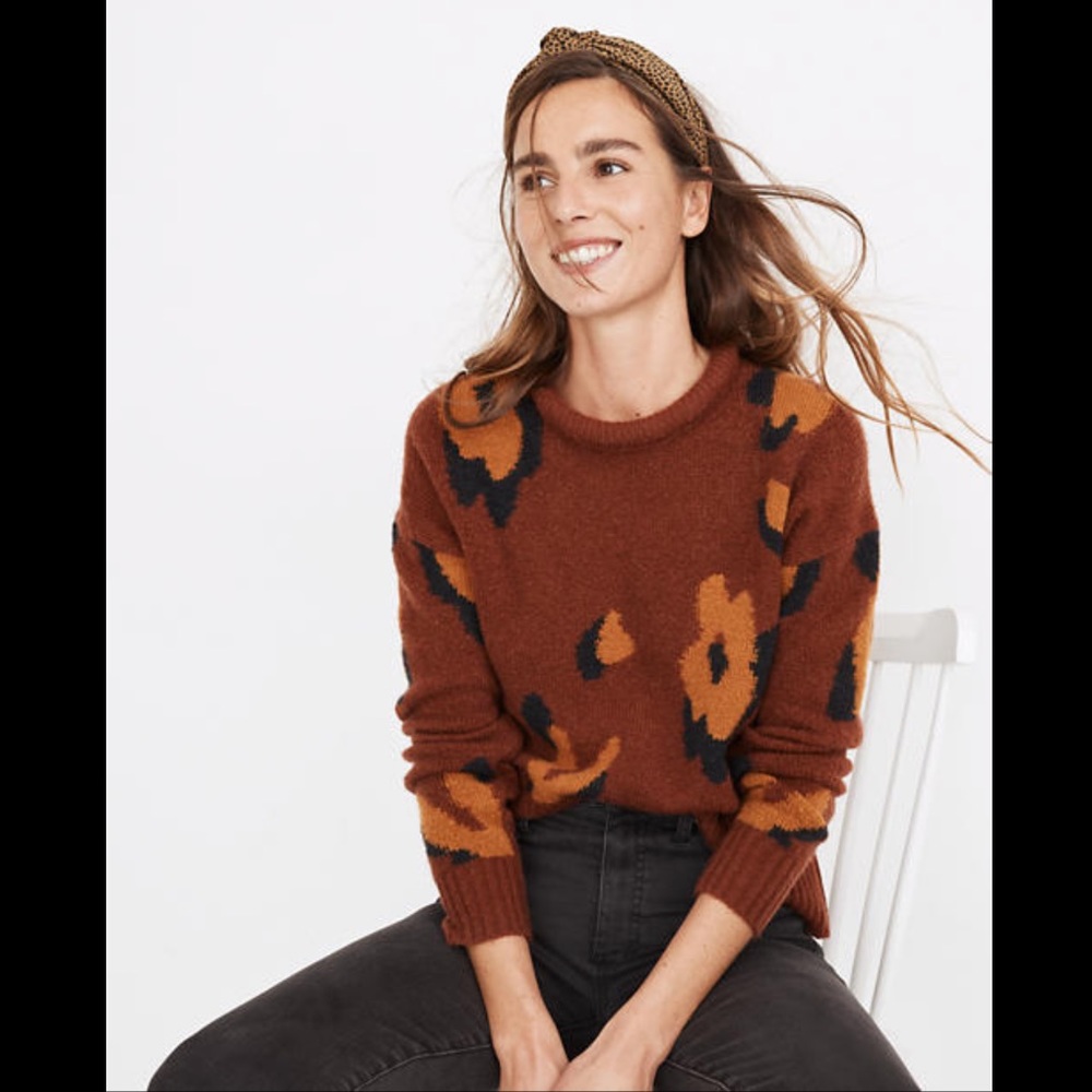 NWT Madewell Leopard Intarsia Fulton Sweater S